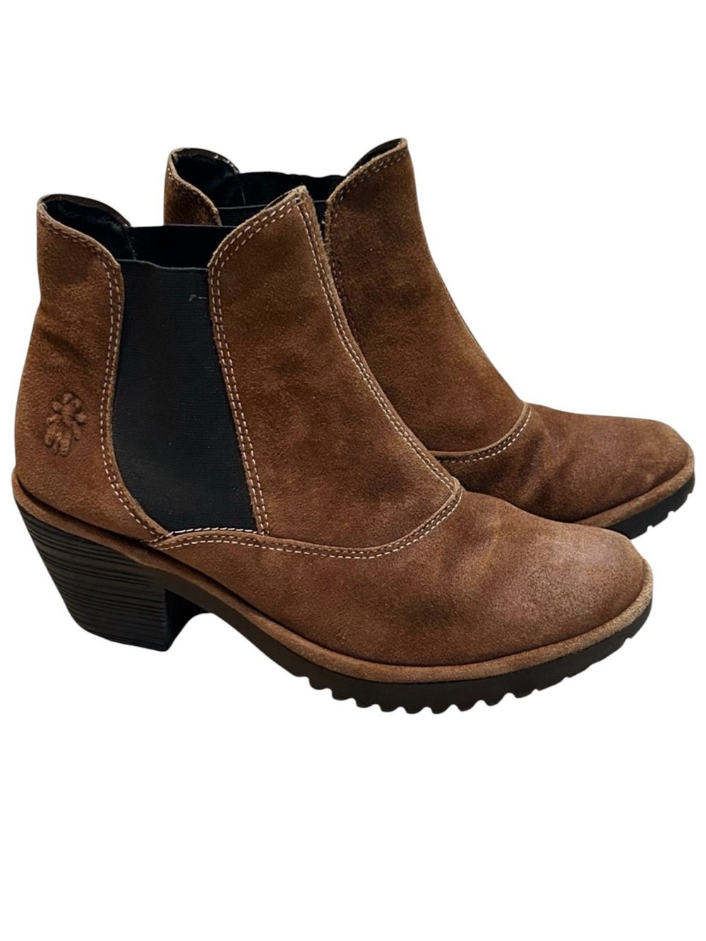 Fly London Wote Chelsea Heeled Booties Womens Ranch Brown Suede Shoes Size 6.5